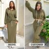 imageEXLURA Women 2 Piece Outfits Fall Airport Long Sleeve Hoodies Matching Long Skirt Dress Sweatsuits Lounge Sets Winter 2025Army Green