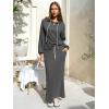 imageEXLURA Women 2 Piece Outfits Fall Airport Long Sleeve Hoodies Matching Long Skirt Dress Sweatsuits Lounge Sets Winter 2025Dark Grey