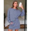 imageEXLURA Women 2 Piece Set Airport Outfit 2025 Fall Skirt Sets Cotton Travel Sweat Suit Casual Lounge Crewneck Sweatshirt SkortGrey Blue