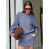 imageEXLURA Women 2 Piece Set Airport Outfit 2025 Fall Skirt Sets Cotton Travel Sweat Suit Casual Lounge Crewneck Sweatshirt SkortGrey Blue