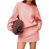 imageEXLURA Women 2 Piece Set Airport Outfit 2025 Fall Skirt Sets Cotton Travel Sweat Suit Casual Lounge Crewneck Sweatshirt SkortPink