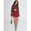 imageEXLURA Womens Fashion Faux Wool Mini Skirt High Waisted Y2K Trendy Side Slit Tweed Plaid Skirts 2025 Fall Winter OutfitsDark Red