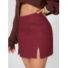 imageEXLURA Womens Fashion Faux Wool Mini Skirt High Waisted Y2K Trendy Side Slit Tweed Plaid Skirts 2025 Fall Winter OutfitsDark Red