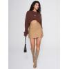 imageEXLURA Womens Fashion Faux Wool Mini Skirt High Waisted Y2K Trendy Side Slit Tweed Plaid Skirts 2025 Fall Winter OutfitsLight Camel