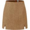 imageEXLURA Womens Fashion Faux Wool Mini Skirt High Waisted Y2K Trendy Side Slit Tweed Plaid Skirts 2025 Fall Winter OutfitsLight Camel