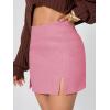 imageEXLURA Womens Fashion Faux Wool Mini Skirt High Waisted Y2K Trendy Side Slit Tweed Plaid Skirts 2025 Fall Winter OutfitsPink