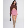 imageEXLURA Womens Fashion Faux Wool Mini Skirt High Waisted Y2K Trendy Side Slit Tweed Plaid Skirts 2025 Fall Winter OutfitsPink