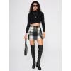 imageEXLURA Womens Fashion Faux Wool Mini Skirt High Waisted Y2K Trendy Side Slit Tweed Plaid Skirts 2025 Fall Winter OutfitsTweed Black