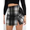 imageEXLURA Womens Fashion Faux Wool Mini Skirt High Waisted Y2K Trendy Side Slit Tweed Plaid Skirts 2025 Fall Winter OutfitsTweed Black