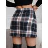 imageEXLURA Womens Faux Wool Plaid Mini Skirt Elastic High Waisted Tweed Skirts Button Bodycon Skirt Fall Winter Outfit PocketBlack Orange Plaid