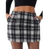 imageEXLURA Womens Faux Wool Plaid Mini Skirt Elastic High Waisted Tweed Skirts Button Bodycon Skirt Fall Winter Outfit PocketBlack Plaid