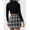 imageEXLURA Womens Faux Wool Plaid Mini Skirt Elastic High Waisted Tweed Skirts Button Bodycon Skirt Fall Winter Outfit PocketBlack Plaid