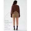 imageEXLURA Womens Faux Wool Plaid Mini Skirt Elastic High Waisted Tweed Skirts Button Bodycon Skirt Fall Winter Outfit PocketBrown Plaid