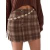 imageEXLURA Womens Faux Wool Plaid Mini Skirt Elastic High Waisted Tweed Skirts Button Bodycon Skirt Fall Winter Outfit PocketCoffee Plaid