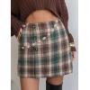 imageEXLURA Womens Faux Wool Plaid Mini Skirt Elastic High Waisted Tweed Skirts Button Bodycon Skirt Fall Winter Outfit PocketGreen Plaid
