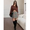 imageEXLURA Womens Faux Wool Plaid Mini Skirt Elastic High Waisted Tweed Skirts Button Bodycon Skirt Fall Winter Outfit PocketGreen Plaid
