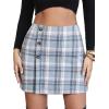 imageEXLURA Womens Faux Wool Plaid Mini Skirt Elastic High Waisted Tweed Skirts Button Bodycon Skirt Fall Winter Outfit PocketGrey Blue Plaid