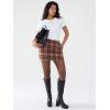 imageEXLURA Womens Faux Wool Plaid Mini Skirt Elastic High Waisted Tweed Skirts Button Bodycon Skirt Fall Winter Outfit PocketRed Plaid
