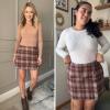 imageEXLURA Womens Faux Wool Plaid Mini Skirt Elastic High Waisted Tweed Skirts Button Bodycon Skirt Fall Winter Outfit PocketRed Plaid
