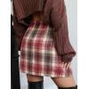 imageEXLURA Womens Faux Wool Plaid Mini Skirt Elastic High Waisted Tweed Skirts Button Bodycon Skirt Fall Winter Outfit PocketWine Plaid