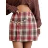 imageEXLURA Womens Faux Wool Plaid Mini Skirt Elastic High Waisted Tweed Skirts Button Bodycon Skirt Fall Winter Outfit PocketWine Plaid