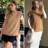 imageEXLURA Womens Turtleneck Sleeveless Sweater Vest Casual Short Cap Sleeve Knit Pullover Tank Tops 2025 Fashion Fall ClothesLight Brown