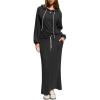 imageEXLURA Women 2 Piece Outfits Fall Airport Long Sleeve Hoodies Matching Long Skirt Dress Sweatsuits Lounge Sets Winter 2025Black