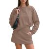 imageEXLURA Women 2 Piece Set Airport Outfit 2025 Fall Skirt Sets Cotton Travel Sweat Suit Casual Lounge Crewneck Sweatshirt SkortLight Coffee