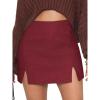 imageEXLURA Womens Fashion Faux Wool Mini Skirt High Waisted Y2K Trendy Side Slit Tweed Plaid Skirts 2025 Fall Winter OutfitsDark Red