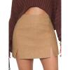 imageEXLURA Womens Fashion Faux Wool Mini Skirt High Waisted Y2K Trendy Side Slit Tweed Plaid Skirts 2025 Fall Winter OutfitsLight Camel