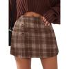 imageEXLURA Womens Faux Wool Plaid Mini Skirt Elastic High Waisted Tweed Skirts Button Bodycon Skirt Fall Winter Outfit PocketCoffee Plaid