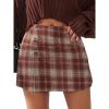 imageEXLURA Womens Faux Wool Plaid Mini Skirt Elastic High Waisted Tweed Skirts Button Bodycon Skirt Fall Winter Outfit PocketRed Plaid