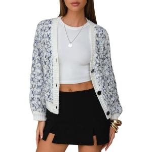 imageEXLURA Womens Chunky Knit Open Front Cardigan Sweaters Long Sleeve Tweed Sweater Jacket Fall Winter Outerwear Coats 2025Blue Green