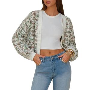 imageEXLURA Womens Chunky Knit Open Front Cardigan Sweaters Long Sleeve Tweed Sweater Jacket Fall Winter Outerwear Coats 2025Brown Green