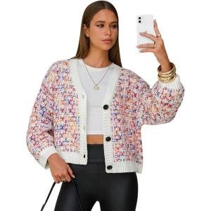 imageEXLURA Womens Chunky Knit Open Front Cardigan Sweaters Long Sleeve Tweed Sweater Jacket Fall Winter Outerwear Coats 2025Pink Purple