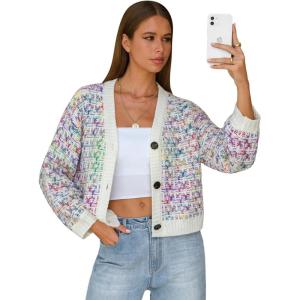 imageEXLURA Womens Chunky Knit Open Front Cardigan Sweaters Long Sleeve Tweed Sweater Jacket Fall Winter Outerwear Coats 2025Rainbow