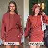 imageEXLURA Women Two Piece Set Cotton Sweatsuit Travel Airport Outfits Fall Tracksuit Hooded Sweatshirt Cargo Skort Skirt PocketsCaramel