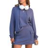 imageEXLURA Women Two Piece Set Cotton Sweatsuit Travel Airport Outfits Fall Tracksuit Hooded Sweatshirt Cargo Skort Skirt PocketsDark Blue