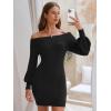 imageEXLURA Womens 2025 Fall Off Shoulder Bodycon Sweater Dress Ribbed Long Sleeve Pullover Club Party Sexy Winter Mini DressesBlack
