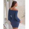 imageEXLURA Womens 2025 Fall Off Shoulder Bodycon Sweater Dress Ribbed Long Sleeve Pullover Club Party Sexy Winter Mini DressesDark Blue