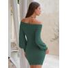 imageEXLURA Womens 2025 Fall Off Shoulder Bodycon Sweater Dress Ribbed Long Sleeve Pullover Club Party Sexy Winter Mini DressesDark Green