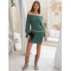 imageEXLURA Womens 2025 Fall Off Shoulder Bodycon Sweater Dress Ribbed Long Sleeve Pullover Club Party Sexy Winter Mini DressesDark Green