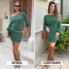 imageEXLURA Womens 2025 Fall Off Shoulder Bodycon Sweater Dress Ribbed Long Sleeve Pullover Club Party Sexy Winter Mini DressesDark Green