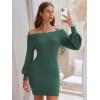 imageEXLURA Womens 2025 Fall Off Shoulder Bodycon Sweater Dress Ribbed Long Sleeve Pullover Club Party Sexy Winter Mini DressesDark Green