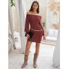 imageEXLURA Womens 2025 Fall Off Shoulder Bodycon Sweater Dress Ribbed Long Sleeve Pullover Club Party Sexy Winter Mini DressesDark Red
