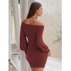imageEXLURA Womens 2025 Fall Off Shoulder Bodycon Sweater Dress Ribbed Long Sleeve Pullover Club Party Sexy Winter Mini DressesDark Red
