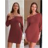 imageEXLURA Womens 2025 Fall Off Shoulder Bodycon Sweater Dress Ribbed Long Sleeve Pullover Club Party Sexy Winter Mini DressesDark Red