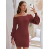 imageEXLURA Womens 2025 Fall Off Shoulder Bodycon Sweater Dress Ribbed Long Sleeve Pullover Club Party Sexy Winter Mini DressesDark Red