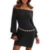 imageEXLURA Womens 2025 Fall Off Shoulder Bodycon Sweater Dress Ribbed Long Sleeve Pullover Club Party Sexy Winter Mini DressesBlack