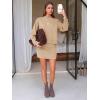 imageEXLURA Womens 2 Piece Outfits Casual Sweater Dress Sets Long Sleeve Mock Neck Ribbed Knit Tops Bodycon Skirts Winter ClothesKhaki